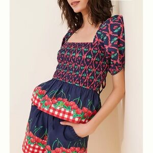 Damson Madder “Mila Puff-Sleeve Gingham Blouse” — UK 14 / US 10